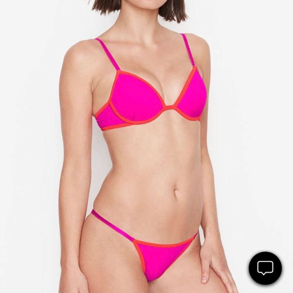 VICTORIA'S SECRET VS Magenta Flower 2-Piece Matching Bikini Set 38D / XL NEW NWT